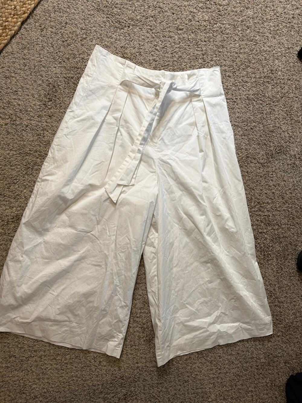 Alex Marie wide leg cotton blend paper bag waist pants white EUC 14 3128